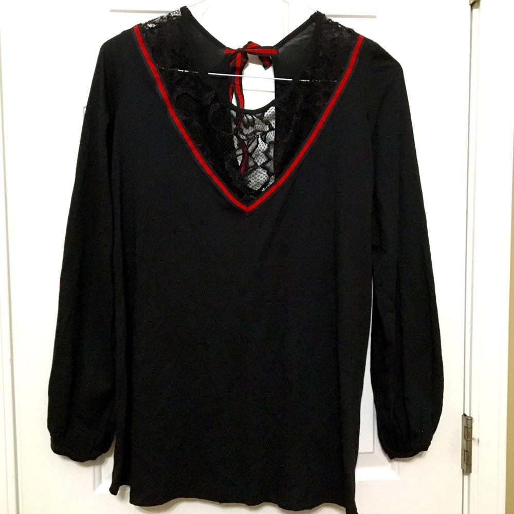 Black lace front top